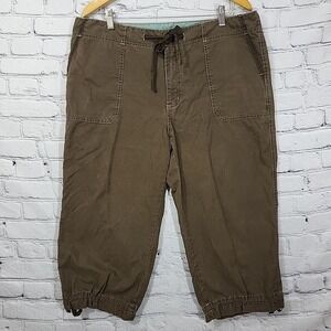 Eddie Bauer Womens Brown Cotton Capri Pants Size 16 With Drawstring Waist